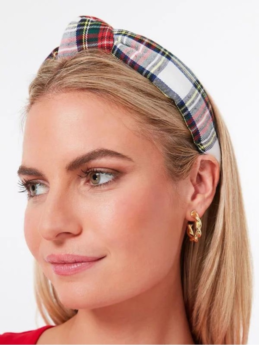 Lele Sadoughi Ivory Plaid Knotted Headband Tartan OS Preppy